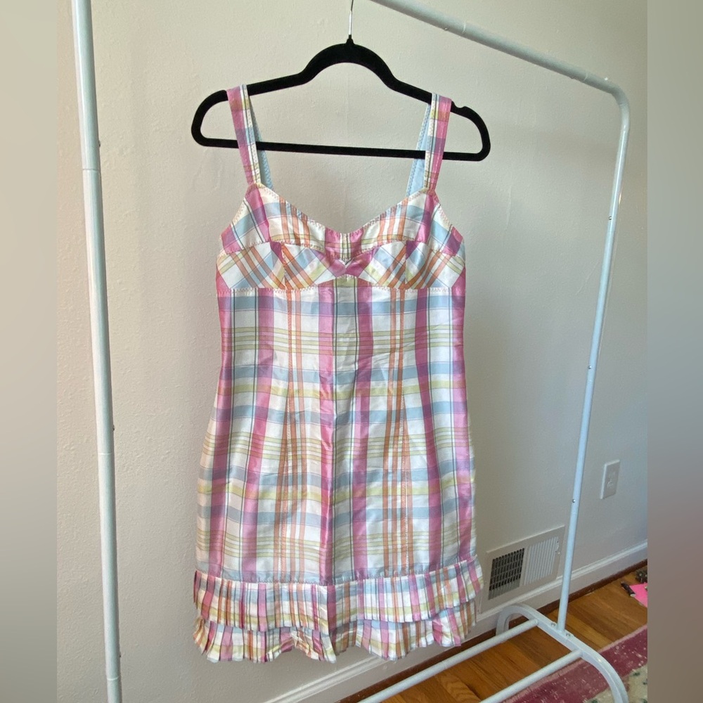 Beautiful plaid multicolored tank dress w/ ruffle tiered skirt